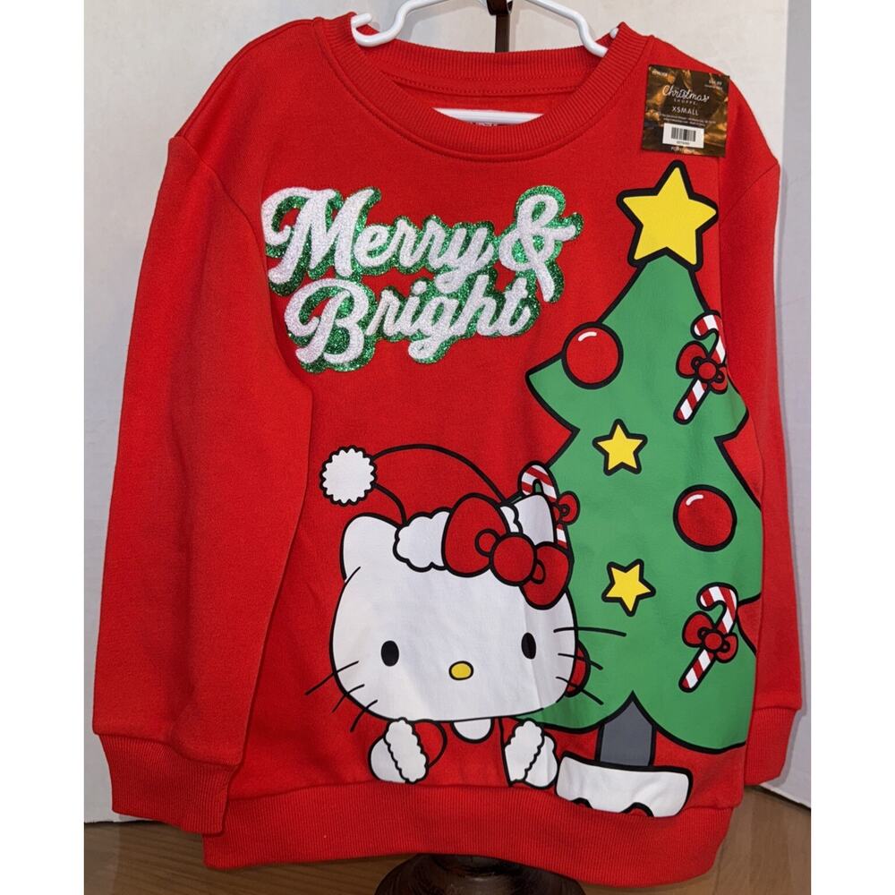 Hello Kitty Christmas Merry & Bright Sweatshirt‎ Girls X-Small MSRP $44.99